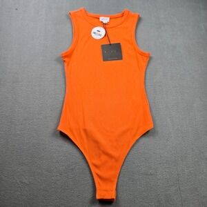 Le Lis Collection Womens Ribbed Sleeveless Bodysuit Orange XS New